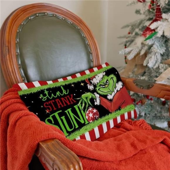 Christmas Throw Lumbar Pillow Cover 12X20 Inches |  Stink Stank Stunk Farmhouse - Picture 4 of 6